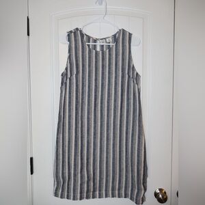 Sleeveless Linen Striped Shift Dress – Blue & Cream – Size M